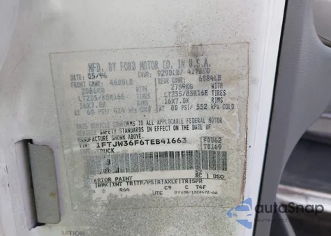 1996 Ford F350 from USA, damaged, VIN 1FTJW36F6TEB41663